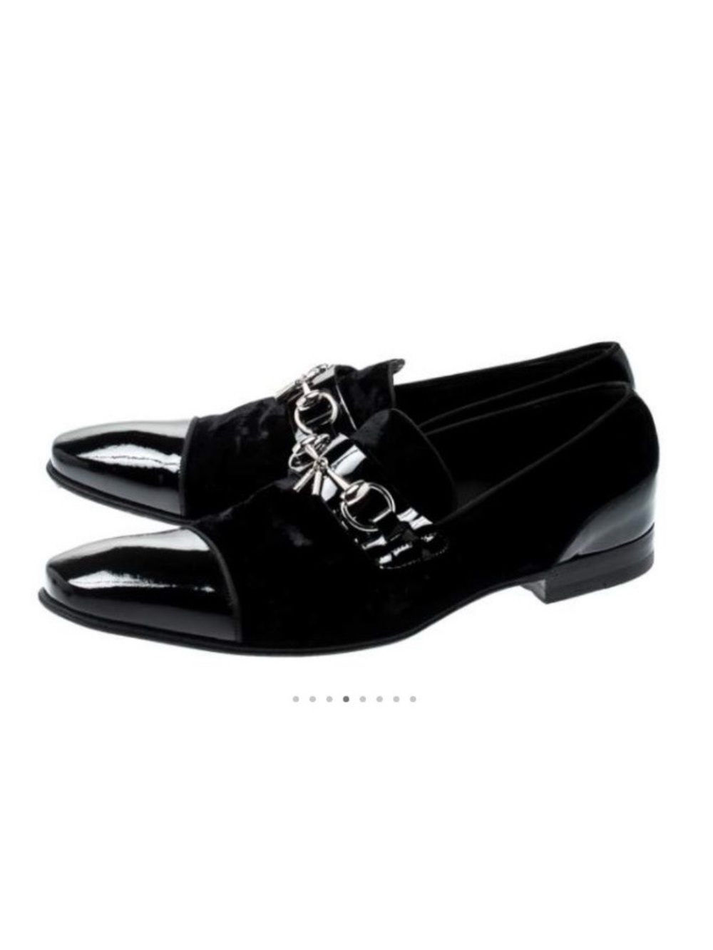 Gucci Black Patent & Suede Slip-On Loafers with Silver Bit - Picture 1 of 16